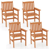 Tangkula Outdoor Wooden Dining Chairs with Inclined Backrests and Slatted Seats