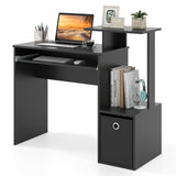 Tangkula Computer Desk with Fabric Drawer & Keyboard Tray, Space-Saving Study Writing Desk with Open Storage Shelves & Printer Stand