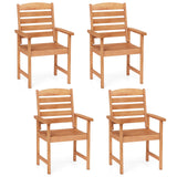 Tangkula Outdoor Wooden Dining Chairs with Inclined Backrests and Slatted Seats