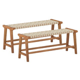 Tangkula Teak Wood Outdoor Bench with Weave Seat