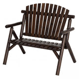 Tangkula Log Wood Patio Bench with Slatted Backrest