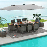 Tangkula 11 Pieces Patio Dining Set with 15 ft Double-Sided Patio LED Umbrella (Base Included)