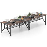 Tangkula  Rectangular Meeting Table with Mesh Storage Shelf & Cable Grommet for 6-8 People