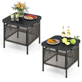 Tangkula Outdoor PE Rattan Side Table with 1.57” Umbrella Hole