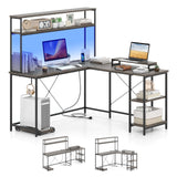 Tangkula L Shaped Desk with LED Strip with Power Outlets