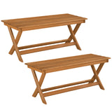 Tangkula Outdoor Wood Bench Backless with X-Shaped Legs & Reinforced Crossbars