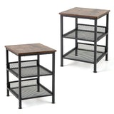 Tangkula Square Side Table, 3-Tier Nightstand with Dual Mesh Shelves, Industrial End Table for Living Room