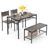 Tangkula Dining Table Set for 4, Kitchen Table with Bench and Chairs, Additonal Storage Rack