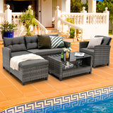 Tangkula 4 Pieces Rattan Conversation Set, Patiojoy Outdoor Furniture Set with Cushions