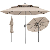 Tangkula 10 FT Solar LED Patio Umbrella 3-Tier Vented Outdoor Market Table Umbrella