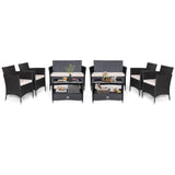 Tangkula 4 Pieces Patio Furniture Set, Patiojoy Outdoor PE Wicker Conversation Set with Soft Cushions and Tempered Glass Tabletop