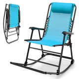 Outdoor Folding Rocking Chair, No Assembly Required, Foldable Rocker Recliner with Headrest
