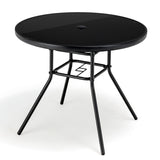 Tangkula 34 Inch Patio Dining Table, Round Tempered Glass Table with 1.5" Umbrella Hole