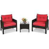 Tangkula 3 Pieces Patio Furniture Set Outdoor Rattan Wicker Coffee Table & Chairs Set
