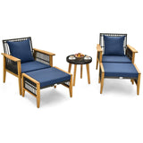 Tangkula 5 Piece Patio Furniture Set, Patiojoy Wicker Chair Set with Coffee Table & 2 Ottomans (Navy)