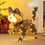 Tangkula 23 Inches Christmas Decoration, Pre-lit 88 LED Light Up 3D Cute Cat with Warm White Light and Plug