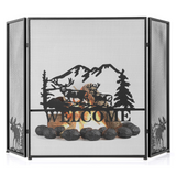 Tangkula 52 x 31 Inch Fireplace Screen, 3-Panel Folding Spark Guard w/Natural Scenery & Moose Pattern