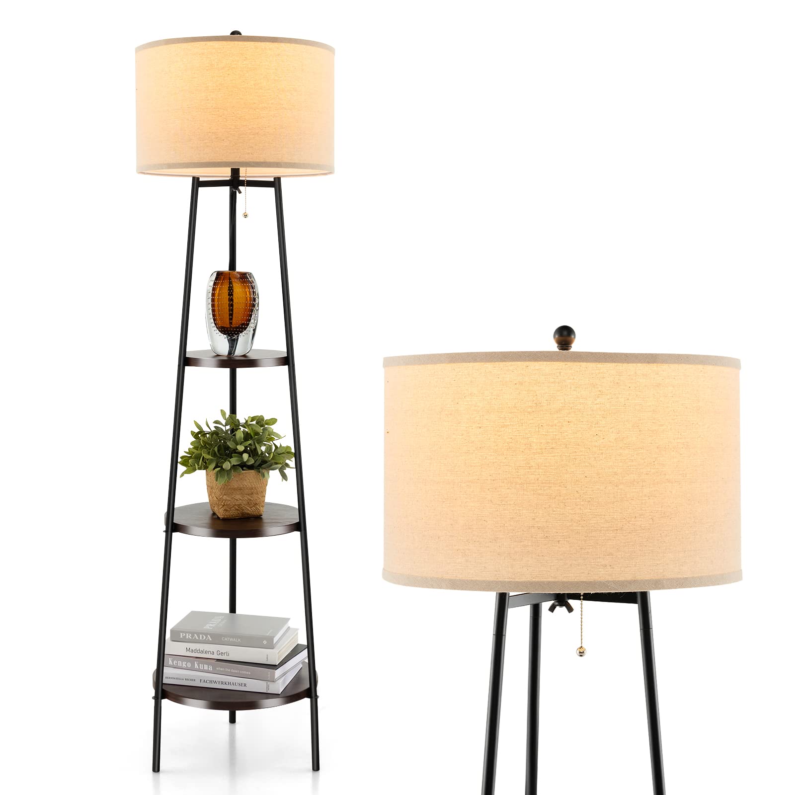 3 Tier Display Floor Lamp with Storage Shelves - Tangkula