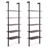 Tangkula Industrial Ladder Shelf Against The Wall, 5-Tier Wall Mount Ladder Bookshelf with Metal Frame