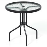 Tangkula 27.5 Inches Patio Round Glass Dining Table with 1.57" Umbrella Hole