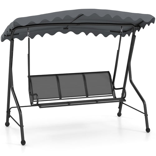Tangkula 3 Person Porch Swing, Patio Swing with Adjustable Canopy, Heavy-Duty Metal Frame & Breathable Seat