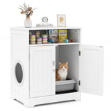 Tangkula Litter Box Enclosure 2-Door Cabinet & Open Compartment Modern Cat Litter Box Furniture