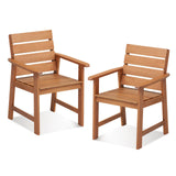 Tangkula Set of 2 Hardwood Patio Dining Chair, Wood Dining Armchairs with Breathable Slatted Seat & Inclined Backrest
