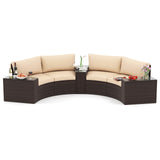 Tangkula 5 Pieces PE Rattan Half-Moon Curved Sectional Sofas with Side Tables