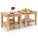 Tangkula Teak Wood Side Table with Storage