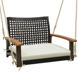 Tangkula 1-Person Rattan Porch Swing with Cushion