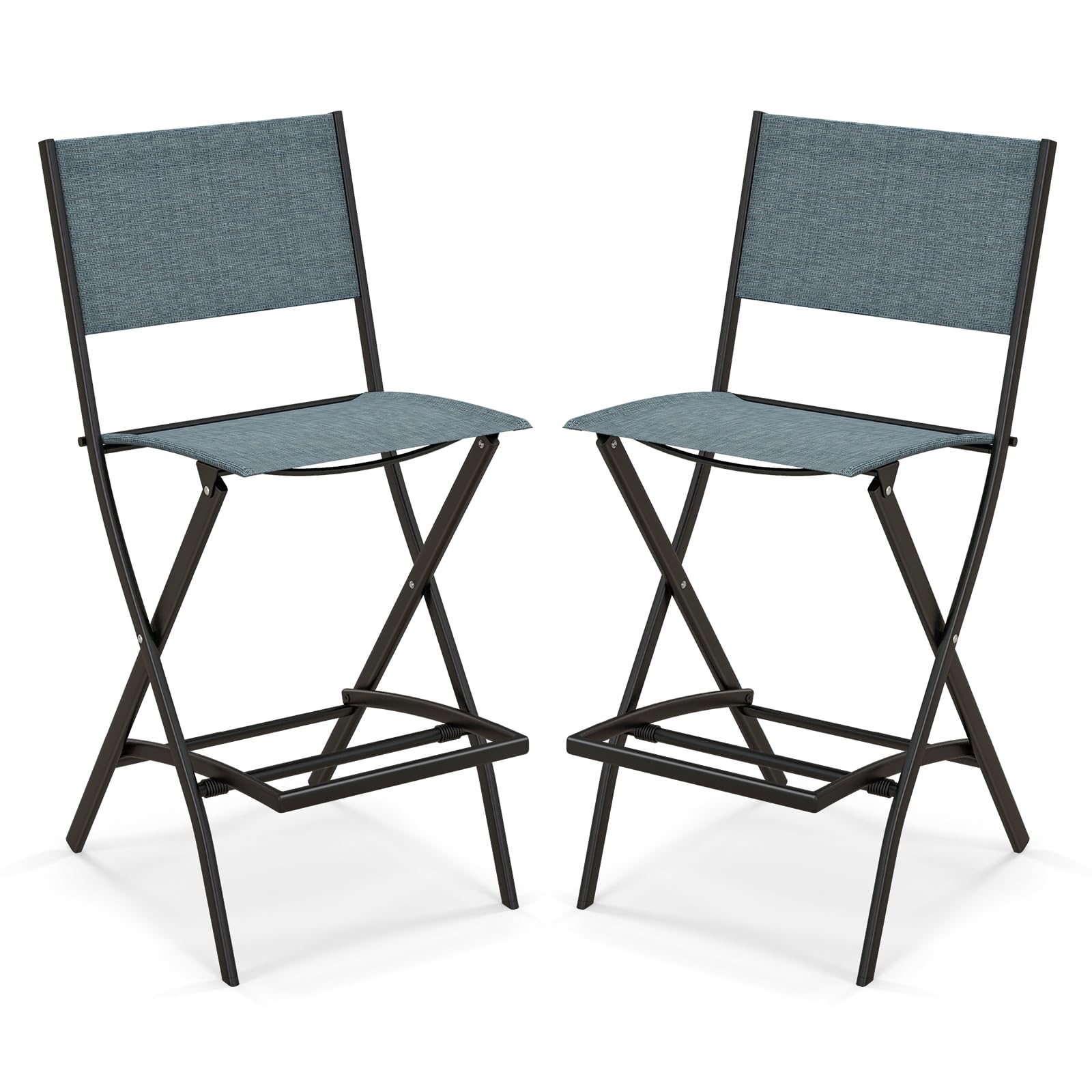 Counter Height Folding Bar Chairs with Back and Footrest - Tangkula