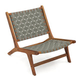Tangkula Patio Teak Wood Chair with Nylon Webbing Seat & Back
