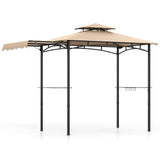 Tangkula 10.5x5 FT Grill Gazebo with Side Awning, 2-Tier Barbecue Gazebo with 2 Shelves, 12 Hanging Hooks