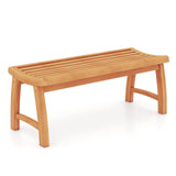Tangkula Teak Wood Outdoor Backless Bench with Contoured Slatted Seat