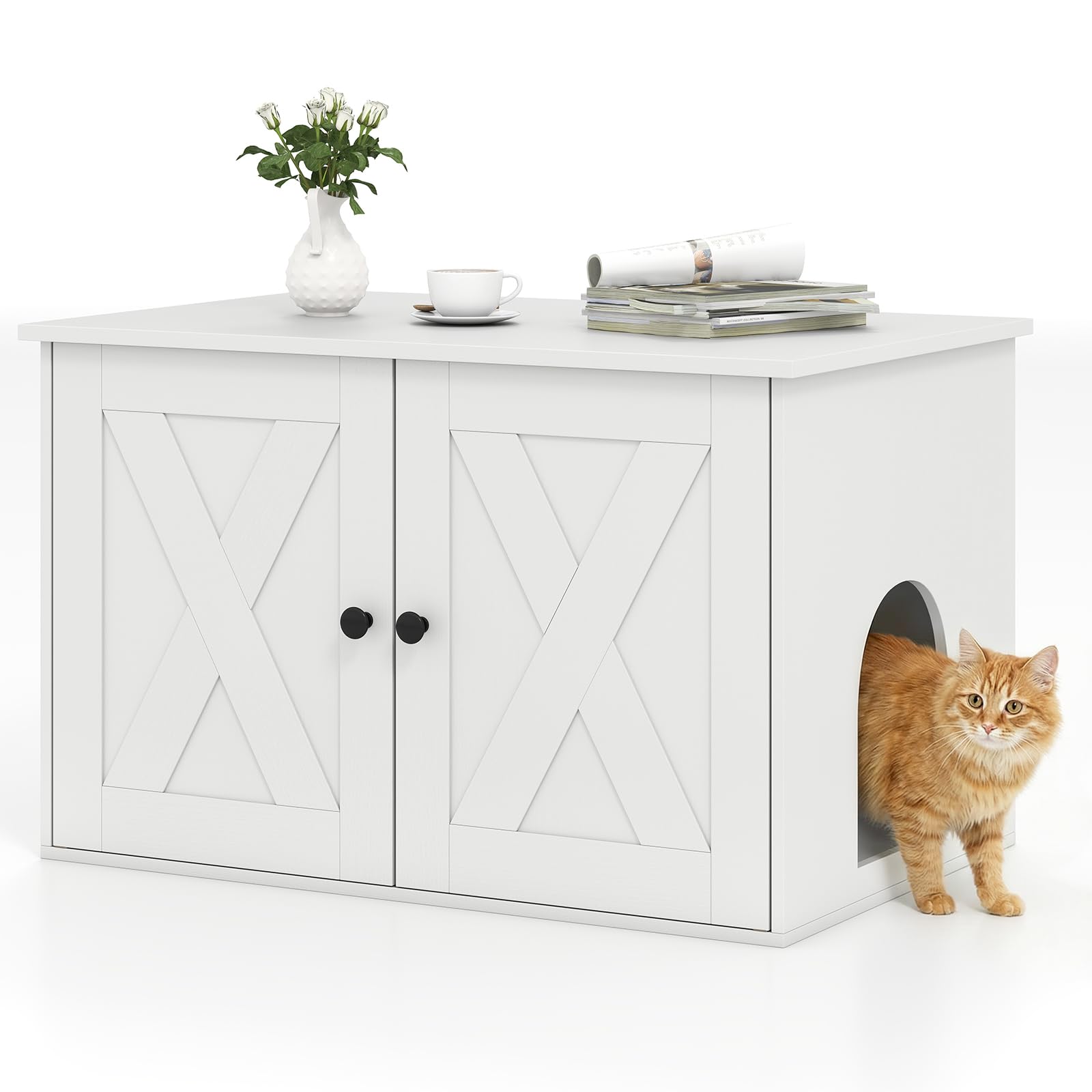 Tangkula Hidden Cat Litter Box Enclosure Furniture with Divider