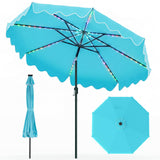 Tangkula 9/10 FT Solar Patio Umbrella with 104/112 Color-Changing Flowing LED Lights