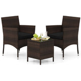 Tangkula 3 Pieces Patio Rattan Furniture Set, Outdoor Conversation Set with PE Wicker Armchairs