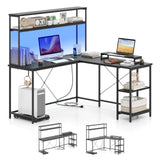 Tangkula L Shaped Desk with LED Strip with Power Outlets