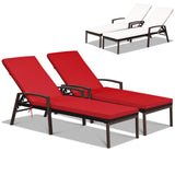 Tangkula Set of 2 Patio Furniture Outdoor Rattan Wicker Lounge Chair Set,  Outdoor Reclining Chaise with Armrest and Removable Cushions