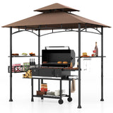 Tangkula 8x5 Ft Grill Gazebo, 2-Tier Barbecue Gazebo with 2 Shelves, 10 Hanging Hooks, Bottle Opener & Storage Basket