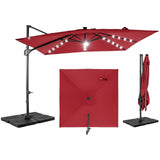 Tangkula 10 FT Solar Patio Umbrella with Base Included and 32 LED Lights & Center Light