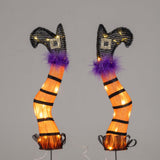 Tangkula Set of 2 Halloween Lighted Witch Legs Decorations with Stakes
