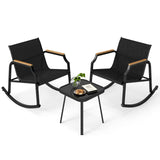 Tangkula 3 Piece Patio Rocking Bistro Set with Tempered Glass Coffee Table