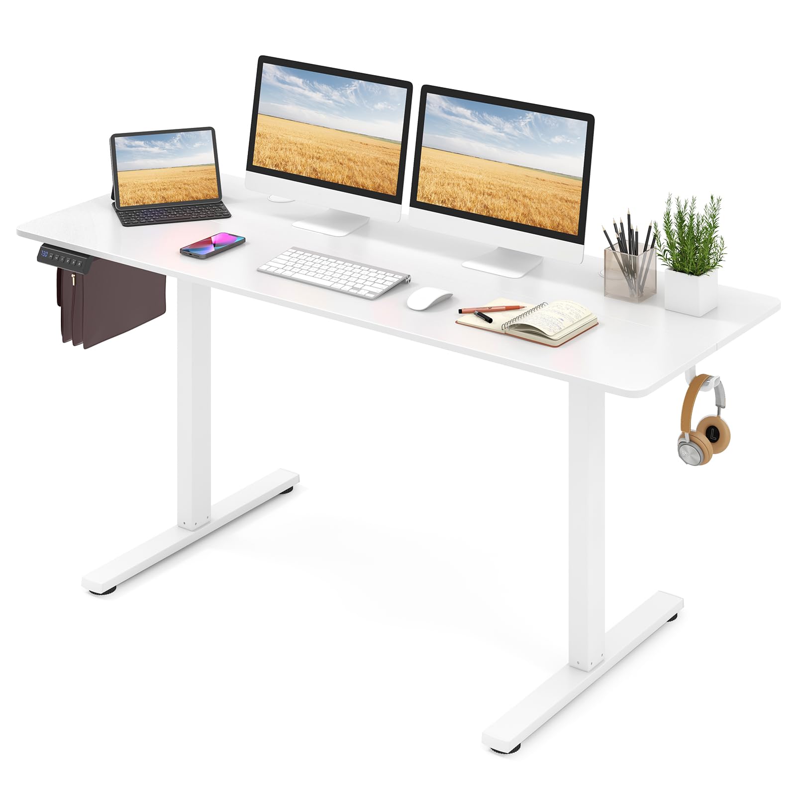 Tangkula Height Adjustable Electric Standing Desk, 63 x 24 Inch Sit Stand Desk with 3 Memory Height Settings