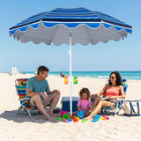 Tangkula 7 FT Scalloped Beach Umbrella with Cup Holders for Sand | UPF 50+