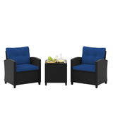 Tangkula 3 Piece Patio Furniture Set, Rattan Conversation Set w/Soft Seat & Back Cushions