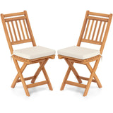 Tangkula Acacia Wood Slatted Dining Chairs Soft Seat Cushion