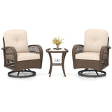 Tangkula 3 Piece Patio Swivel Rocker Set with Tempered Glass Side Table
