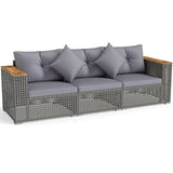 Tangkula 86.5" Large 3 Pieces PE Rattan Sectional Furniture Set