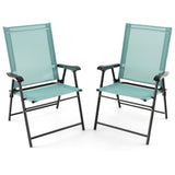 Tangkula Set of 2 Patio Folding Chairs, Portable Sling Back Chairs with Armrests and Metal Frame